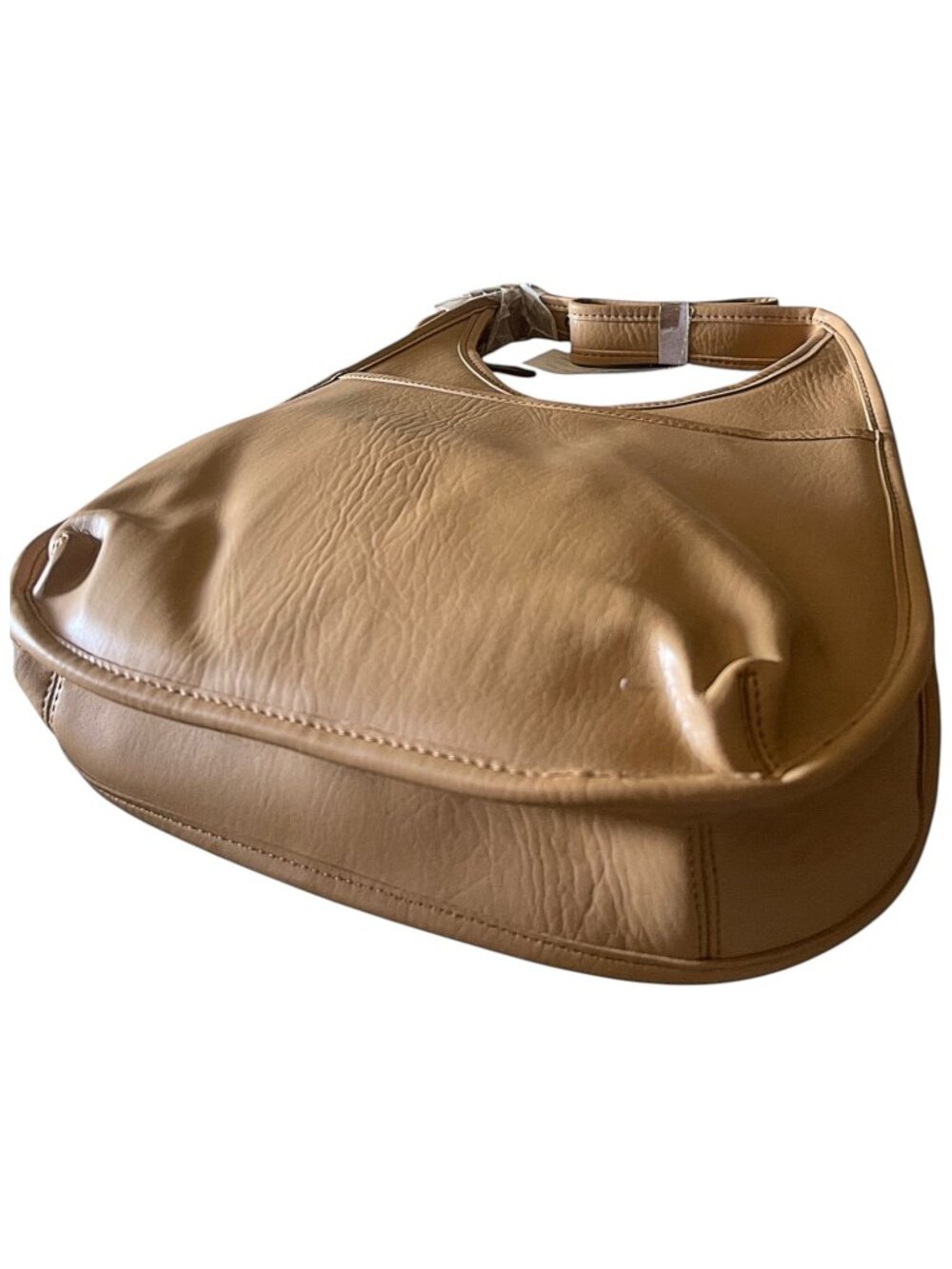 Tan Faux Leather Hobo Crossbody Bag Minimalist Shoulder Purse - Picture 4 of 7